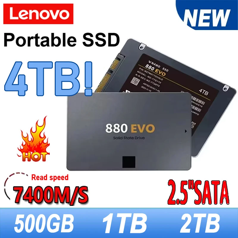 Фото Новый твердотельный диск Lenovo SSD 880 EVO 1 ТБ 2 ТБ 4 ТБ, жесткий диск SATA 3,0 MLC 2,5 дюйма для ноутбука, настольного ПК PS4 PS5 №1