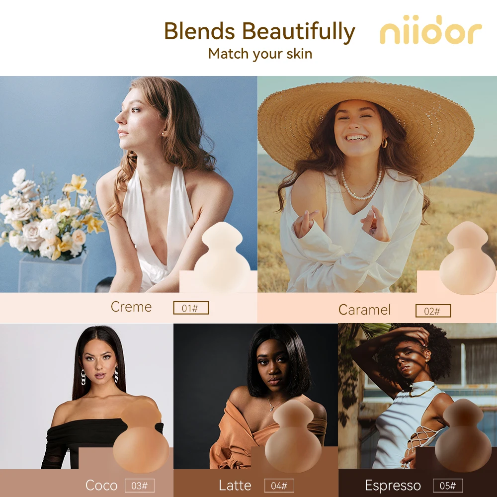Niidor 5 Colors Lifting Up Silicone Invisible Nipple Covers Backless Adhesive Bra For Women Girls Push Up Strapless Sticky Bra