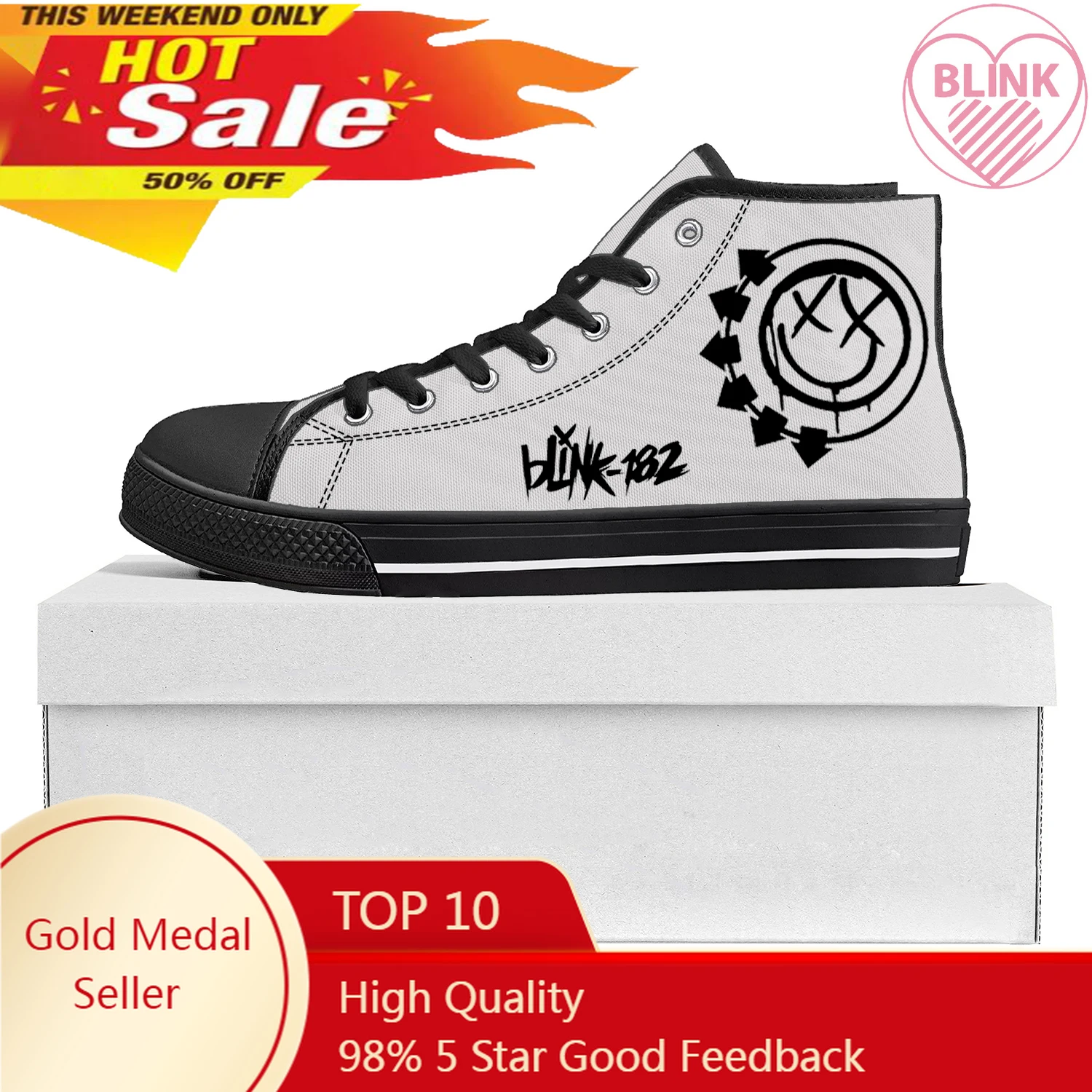 

Blink-182 Popularity Punk Rock Band High Top High Quality Sneakers Mens Womens Teenager Canvas Sneaker Couple Shoes Custom Shoe