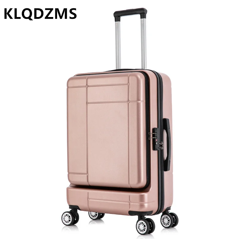 KLQDZMS New Business Trolley Suitcase Front Opening Can Be Stored Laptop Boarding Case Girls Hand-cranked Carry-on Luggage