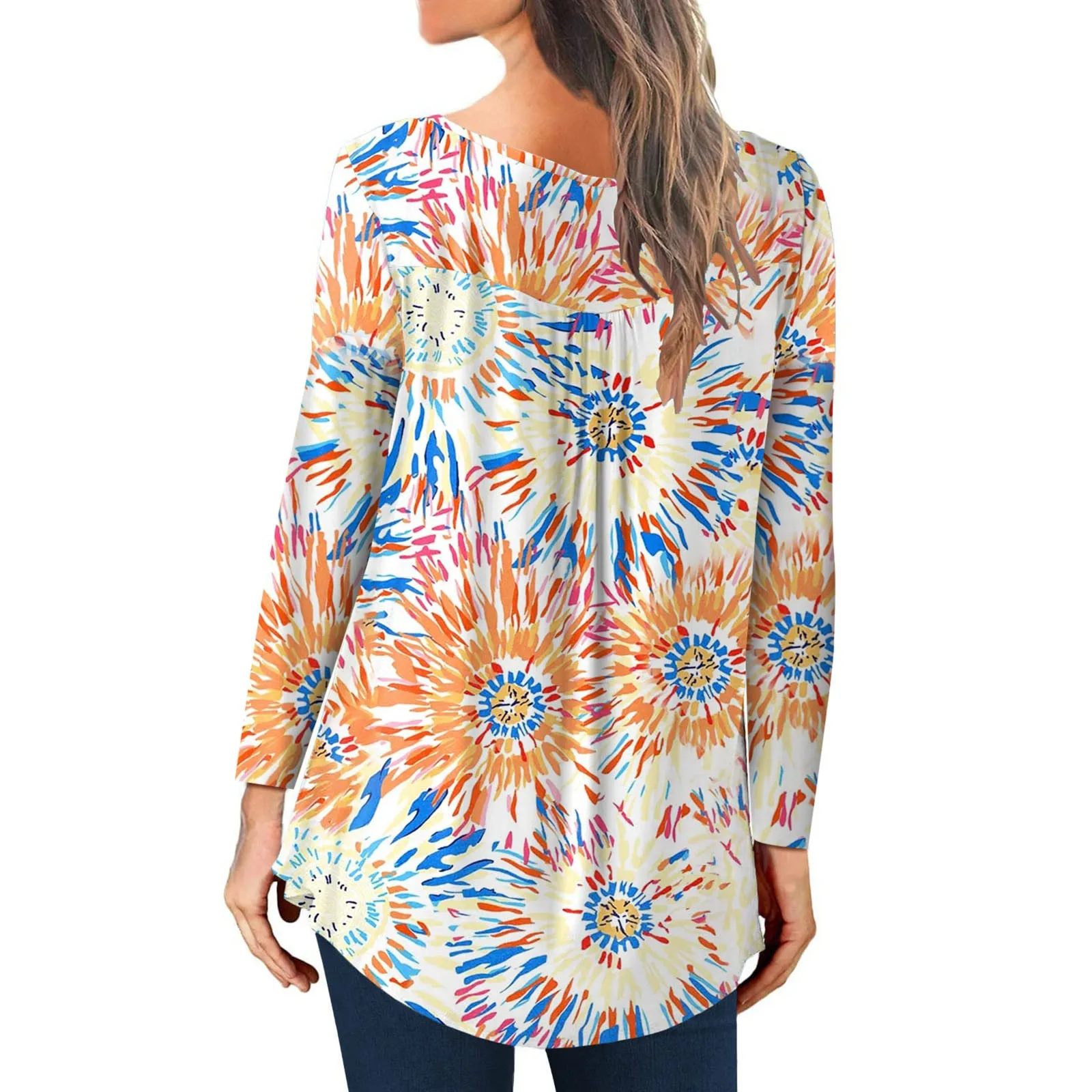 

Женские топы s, осенние Рубашки с v-образным вырезом, блузки с пуговицами, футболки с цветочным принтом, плиссированные туники, очень длинные ...