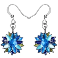 arwa enamel alloy metal colorful sunflowers helianthus earrings flowers dangle drop fashion jewelry gifts for women charms girls