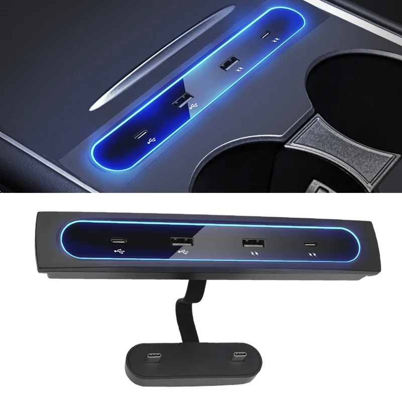 

27W Quick Charger LED Intelligent Docking Station USB Shunt Hub Multi for Tesla Model Y/3 Intelligent Hub Station Center Docking