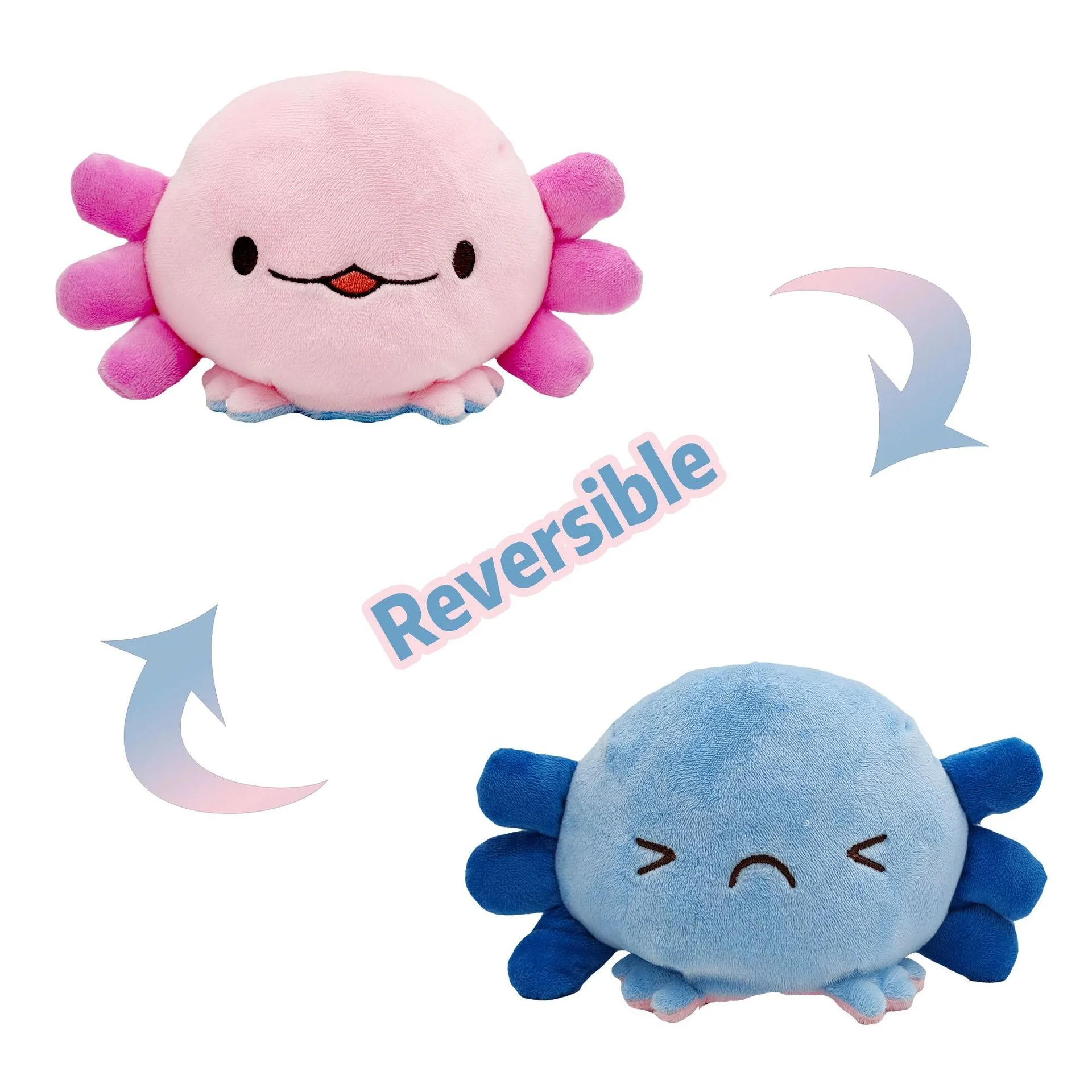 Axolotl-Peluche azul Reversible para niños, almohada de felpa Axolotled, Animal Kawaii, muñecas suaves, juego, regalo de cumpleaños