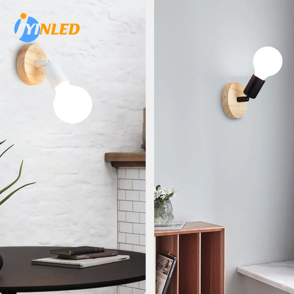

Simple Wood and Metal Wall Lamp for Kitchen Living Room Black Wall Lamp 1 Head Light Source Bar Cafe Restaurant Indoor Sconce