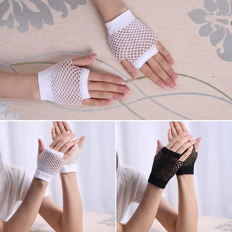 

1 Pairs Soft Fashion Fingerless Nylon Gloves Sexy Cosplay Mittens Hollow Out Coarse Mesh Elastic Net Gloves Short Fishnet Gloves