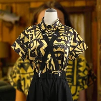 stranger things eleven yellow printed cosplay costume collared shirt girl 2 pieces set dress outfit suit mardi gras clothes set
