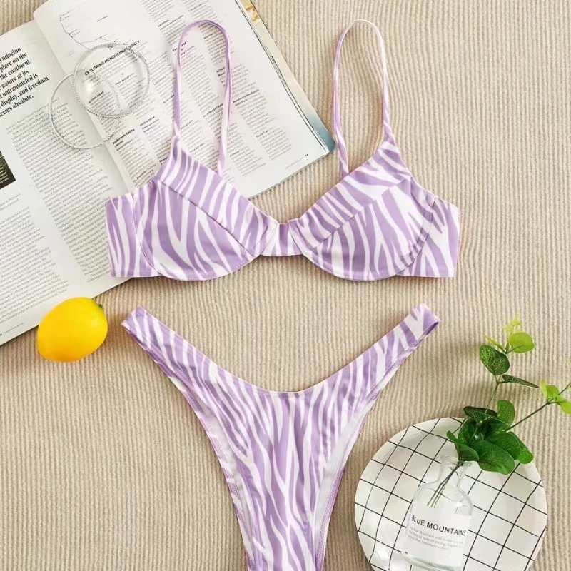 Сексуальное шелковое полосатое бикини женское с принтом лямкой на шее наборы