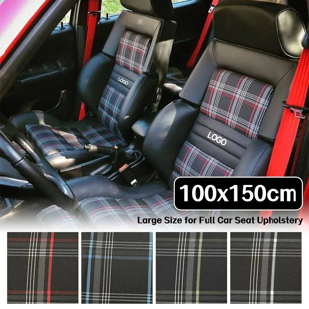 Фото Износостойкая черно-красная клетчатая ткань для салона автомобиля, полиэстеровая ткань для ремонта автомобильных сидений, обшивки дверных панелей, декора автотюлевертины №1