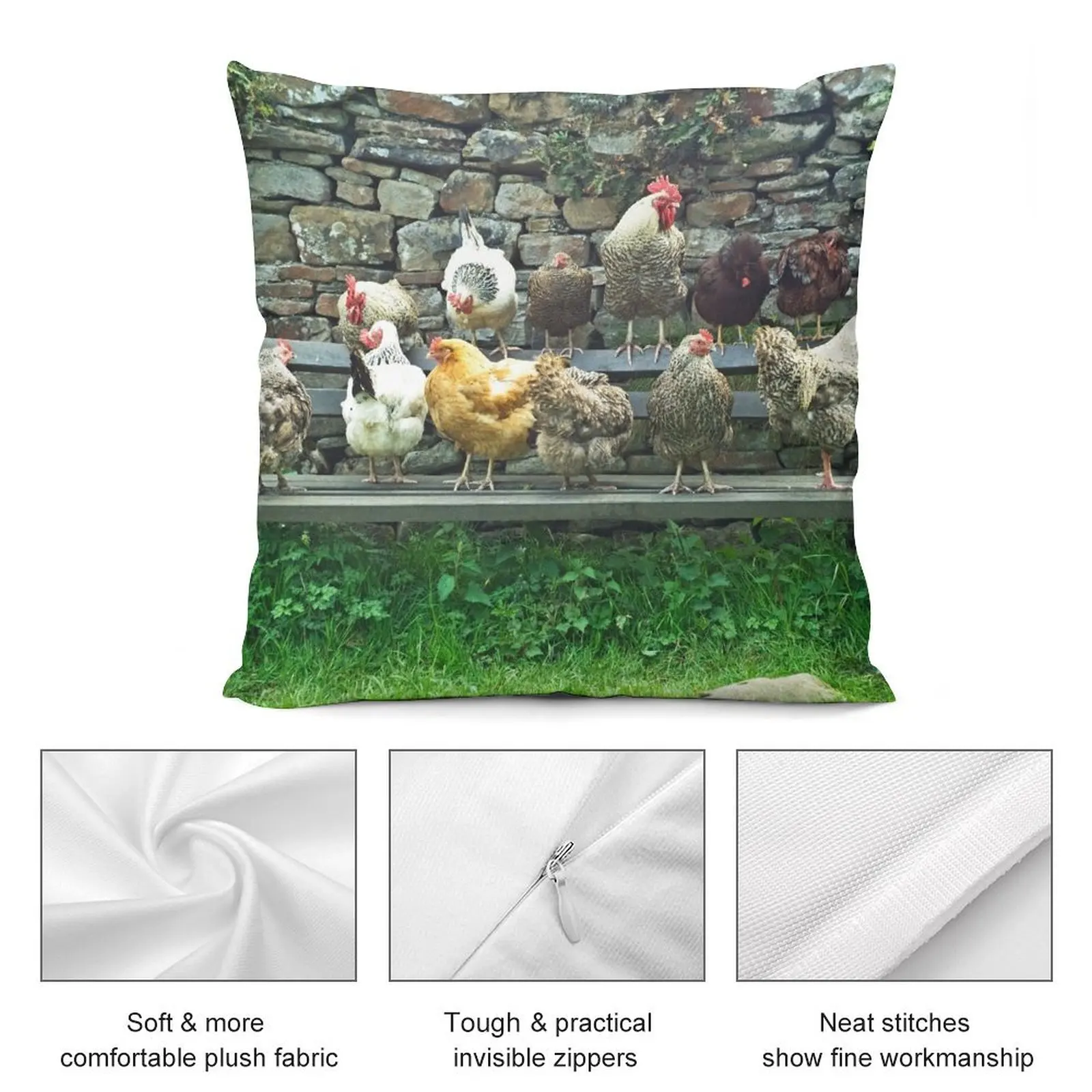 Куры на скамейке почти ожидаются для того же автобуса? Декоративная подушка