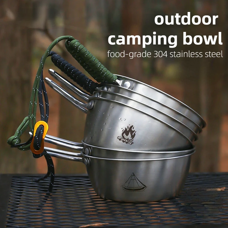 Outdoor Sierra Bowl camping bowl 304 Stainless Steel 450ml 600ml Picnic Tableware Barbecue Hiking Cup Picnic Storage Bag