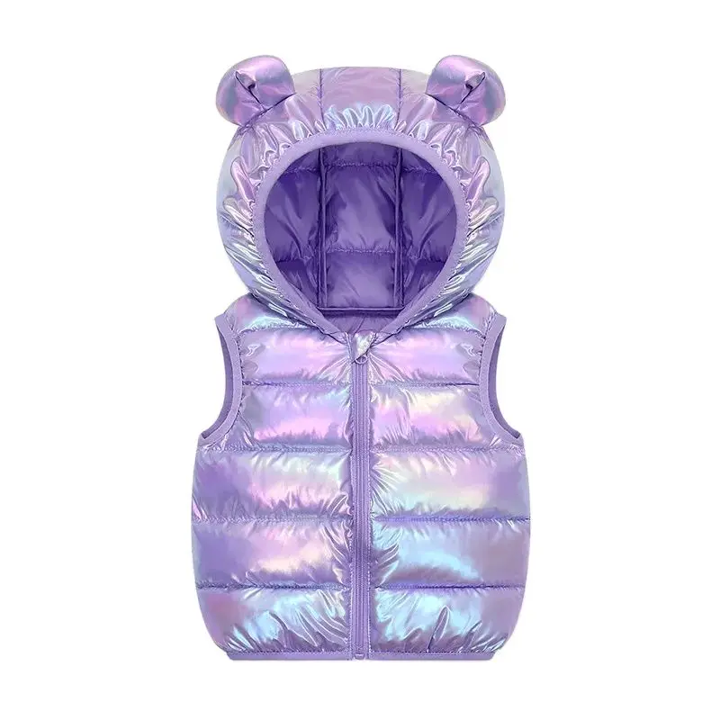 

2023 New Children's Autumn Winter Vest Boys' Colorful Bright Face Wash Free Down Vest Girls' Hooded Tank Top Warm Coat1-6Y