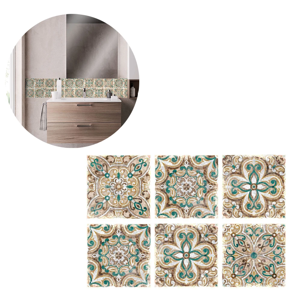 

10pcs Creative Moroccan Pattern DIY Tile Stickers Classic Removable Waterproof Non-Slip Wall Stickers Bathroom Floor Stickers