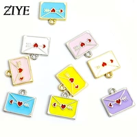 10pcs cute enamel love heart envelope charms for diy jewelry making accessories zinc alloy handmade findings necklaces bracelets
