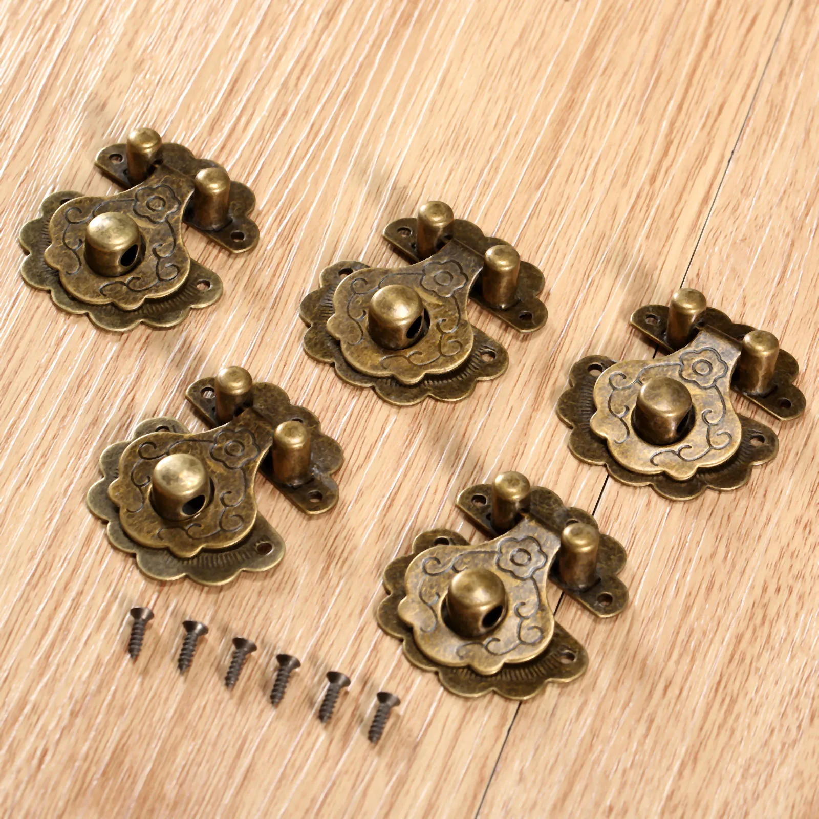 

5Pcs Antique Brass Hasps Decorative Furniture Fittings Jewelry Gift Wooden Box Hasp Retro Suitcase Latch Hook With Screw 40x36mm