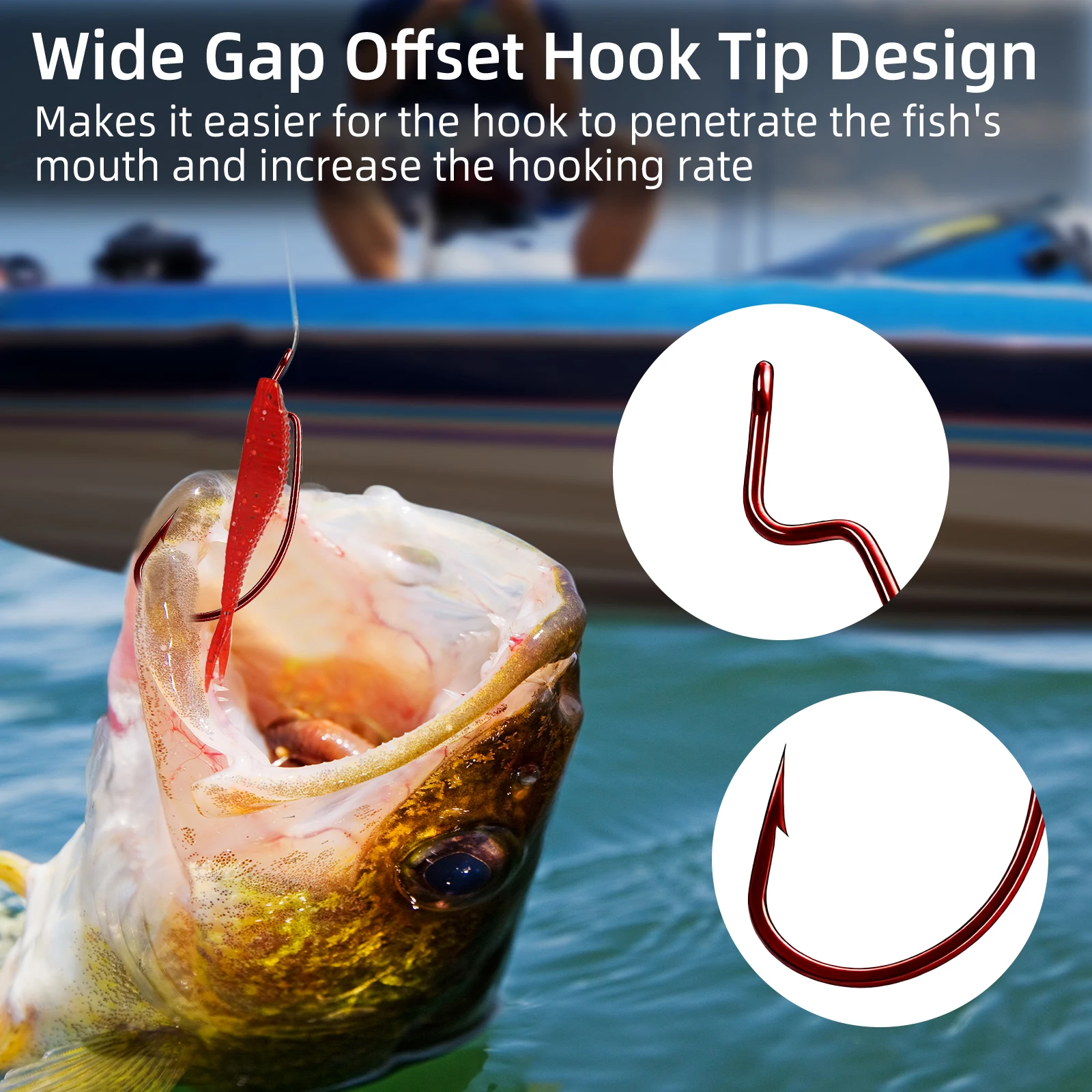 Фото Крючки FishTrip Red EWG, 25-100 шт., смещенные крючки для рыбалки на окуня, сверхширокие смещенные крючки для пресноводной рыбалки, оснастка Carolina/Texas №5