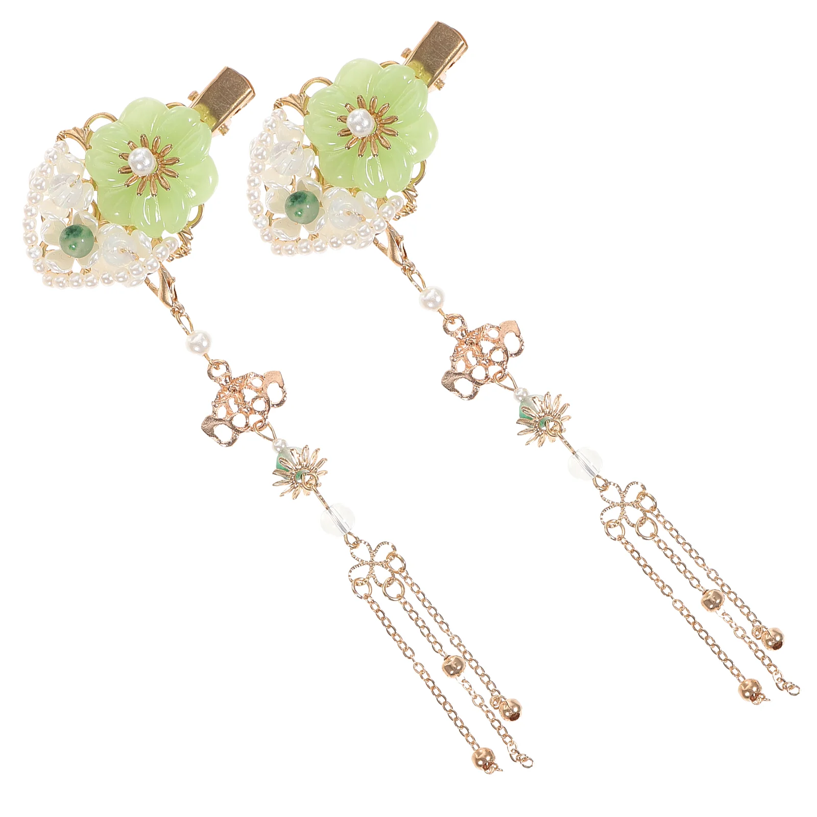 

2pcs Tassel Hairpin Flower Tassels Hair Clips Chinese Chinese Style Hair Clip Jade Hair Clips Tassels Headpiece Pearl Duckbill