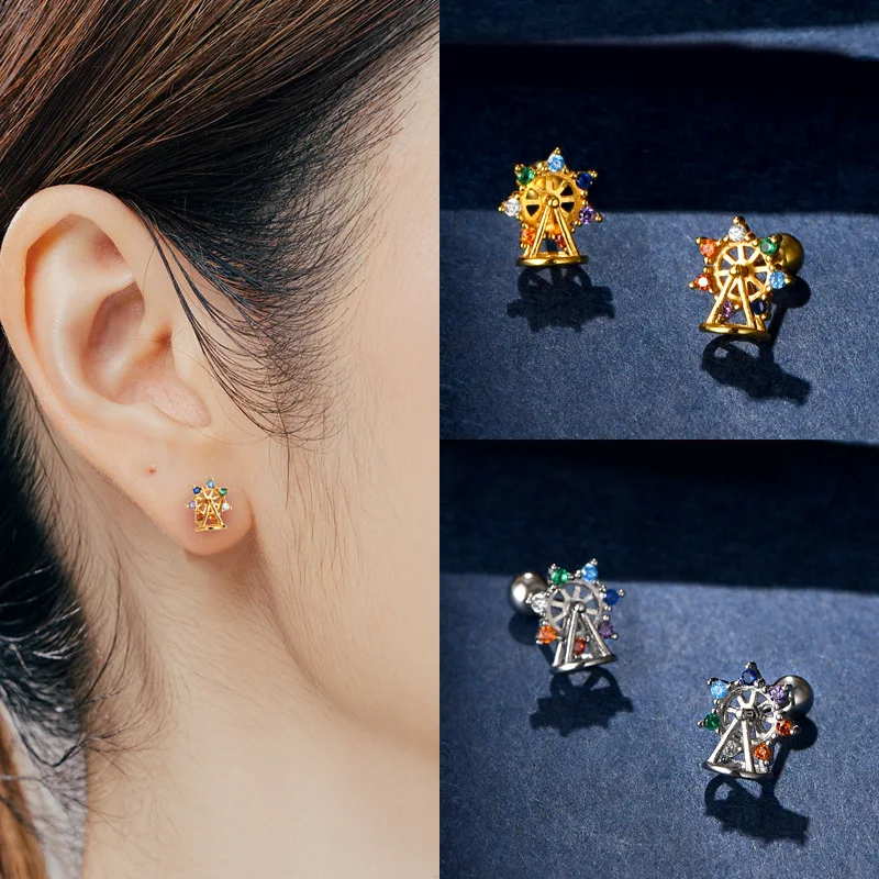 Женские серьги-гвоздики из серебра 100% пробы с цирконом