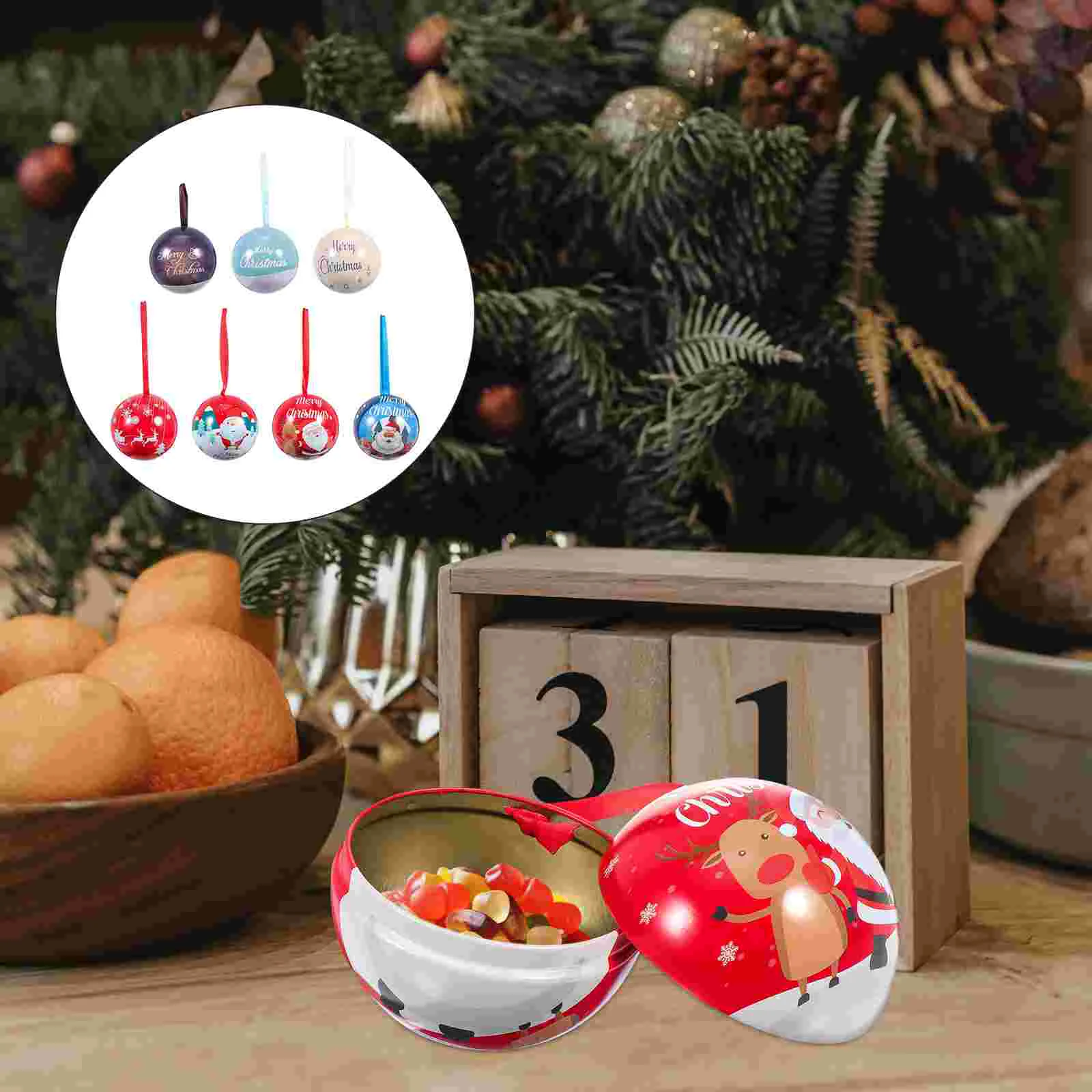 

Box Christmasball Candy Tree Hangingornament Tinplate Gift Snacks Treat Printed Kids Ornaments Sugar Baubles Party Favor Boxes