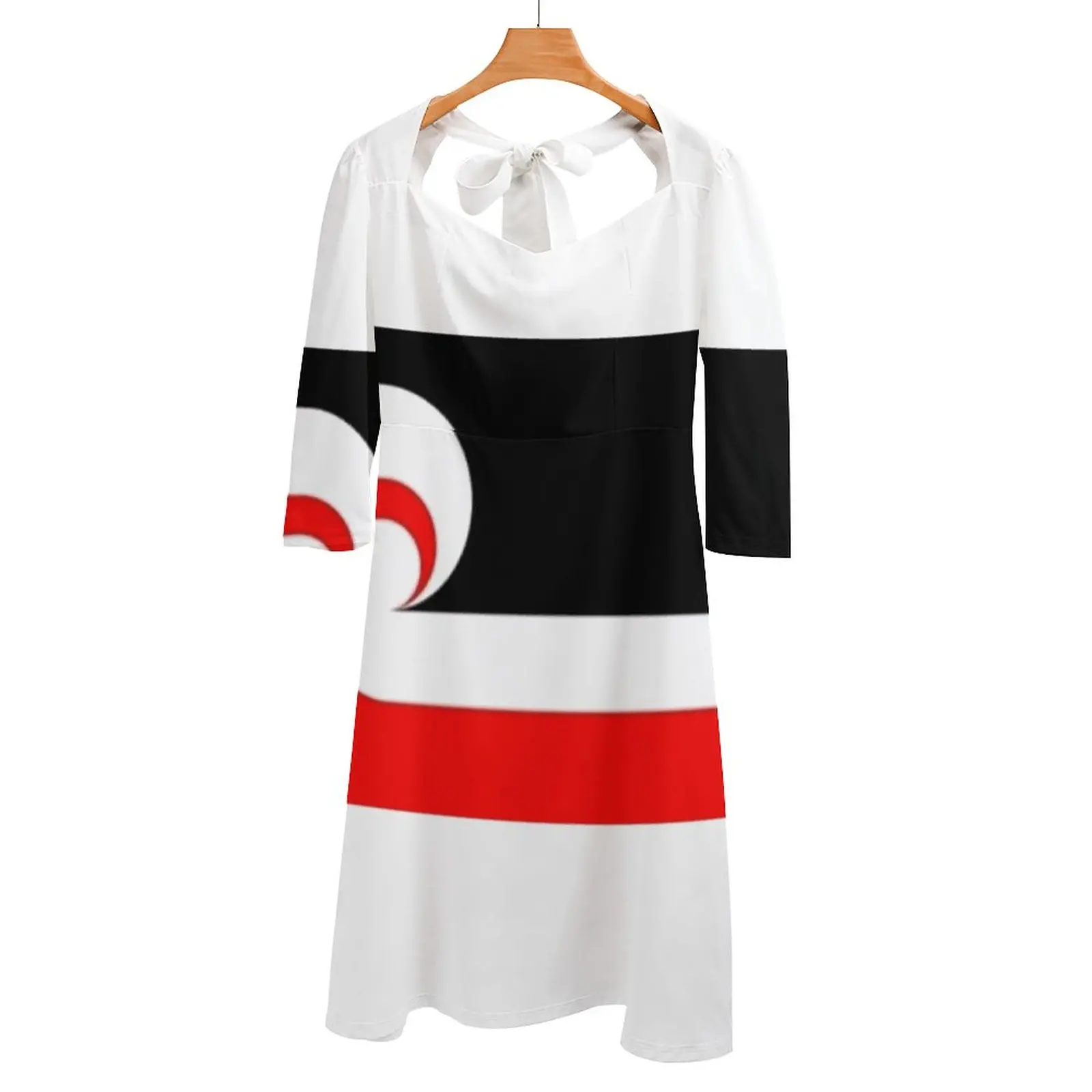 

Maori Flag Back Lacing Backless Dress Square Neck Dress Sweet Elegant Dress Maori New Zeland Flag Bandera Bandera Maori Maori