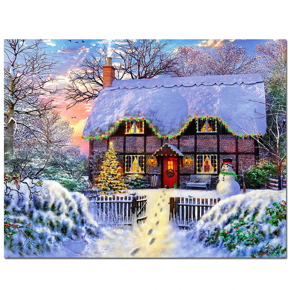 

Алмазная 5D картина «сделай сам», зимний Снежный пейзаж, полноразмерная/Круглая Мозаика из смолы, пейзаж, наборы для вышивки крестиком