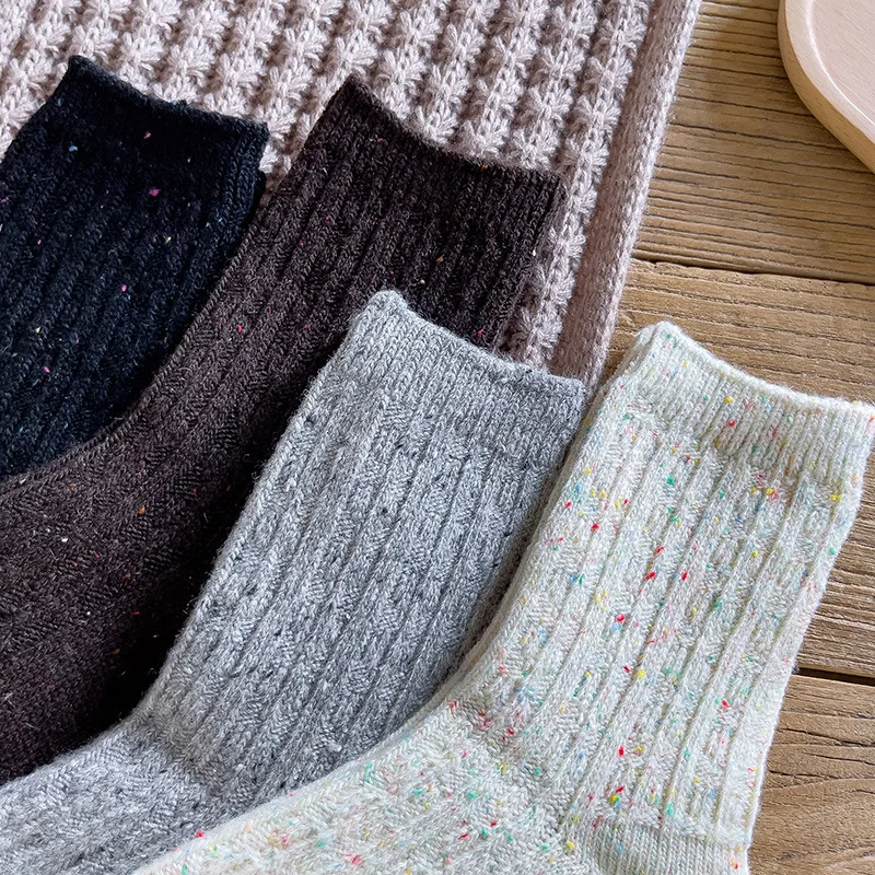 

Japanese Fashion Solid Color Striped Thermal Wool Socks Women Women Socks Autumn Winter Thicken Warm Cashmere Long Socks Sox