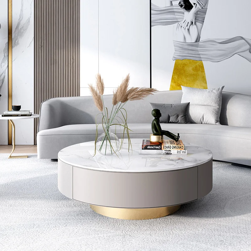 

Luxury Round Coffee Table Living Room Modern Tea Marble Round Table Center Nordic White Designer Mesa Centro Salon Tv Furniture