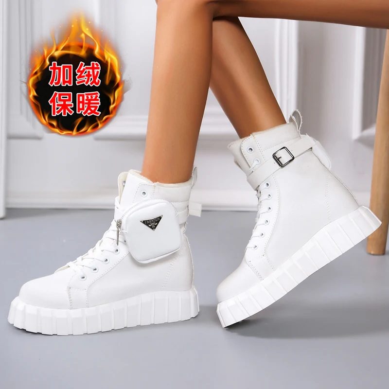 36-43 Autumn New Low-heeled Thick-soled Sneakers Women's Ankle Boots Wedge Heel Winter Plus Velvet Warm Small Bag Snow Boots