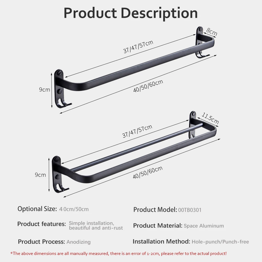 towel hanger bars over door bath rack wall hanging black aluminum storage shelf shower holder with hook bathroom accessories free global shipping