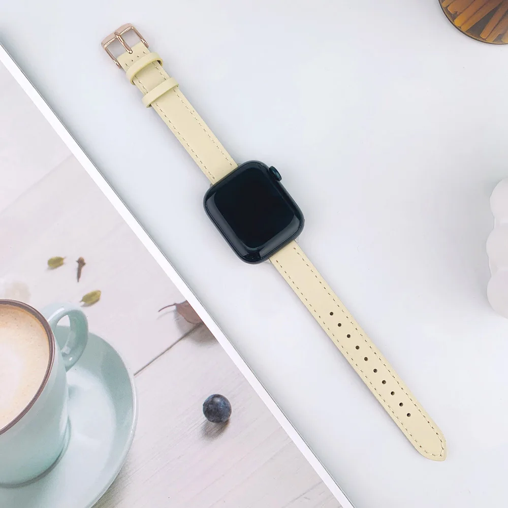 Slim Leather strap For Apple Watch Band Ultra 49mm  40mm 44mm 41mm 45mm 38mm 42mm Wristband Bracelet iwatch series 8 7 5 6 se 3