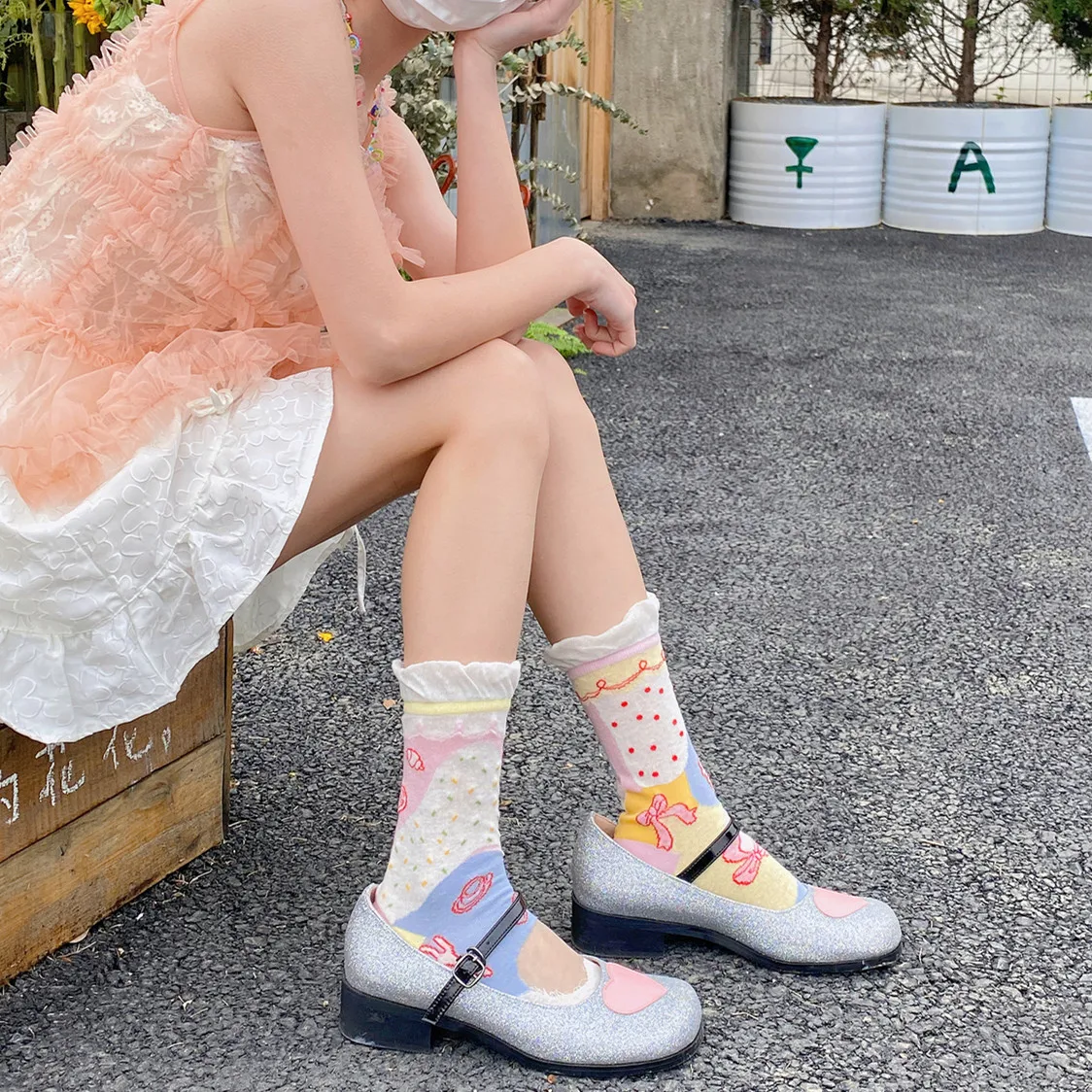 Cute Dream Summer Thin Cotton Socks Curling Girl Colorful Mid-Calf Length Socks