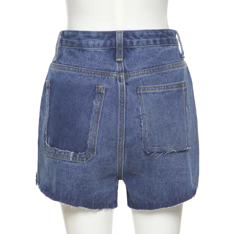 2021 Fashion Women High Waist Booty Jeans Asymmetry Female Harajuku Sexy Cut Out Blue Denim Shorts Bottoms New Streetwear Shorts