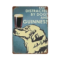 metal tin sign%ef%bc%8cretro style%ef%bc%8c novelty poster%ef%bc%8ciron painting%ef%bc%8cgolden retriever easily distracted by dogs and guinness tin sign golde