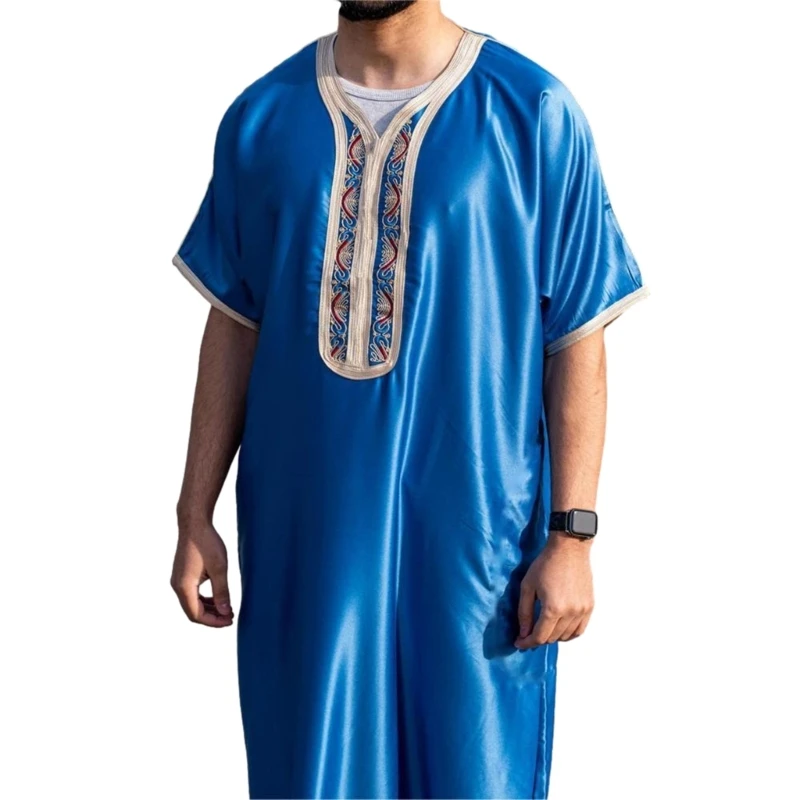 

Men Muslims Robe Short Sleeve Islamic Middle East Dubai Thobe Saudis Arabia Robe