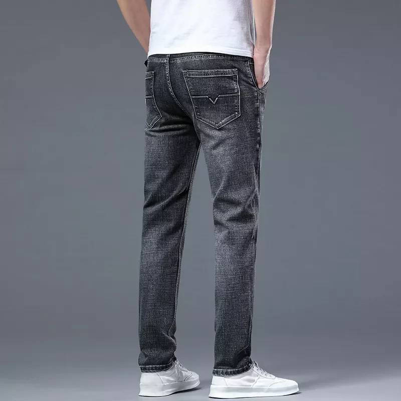2022New Regular Fit Thin Light Blue Jeans 2022 Spring Summer New Fashion Casual Cotton Stretch Pants Denim Trousers Male Brand