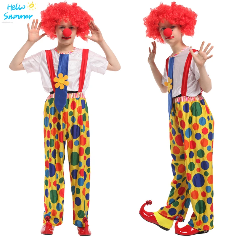 

Детский костюм клоуна на Хэллоуин для маленьких девочек и мальчиков, праздничный Пурим, карнавал, яркие костюмы, платье