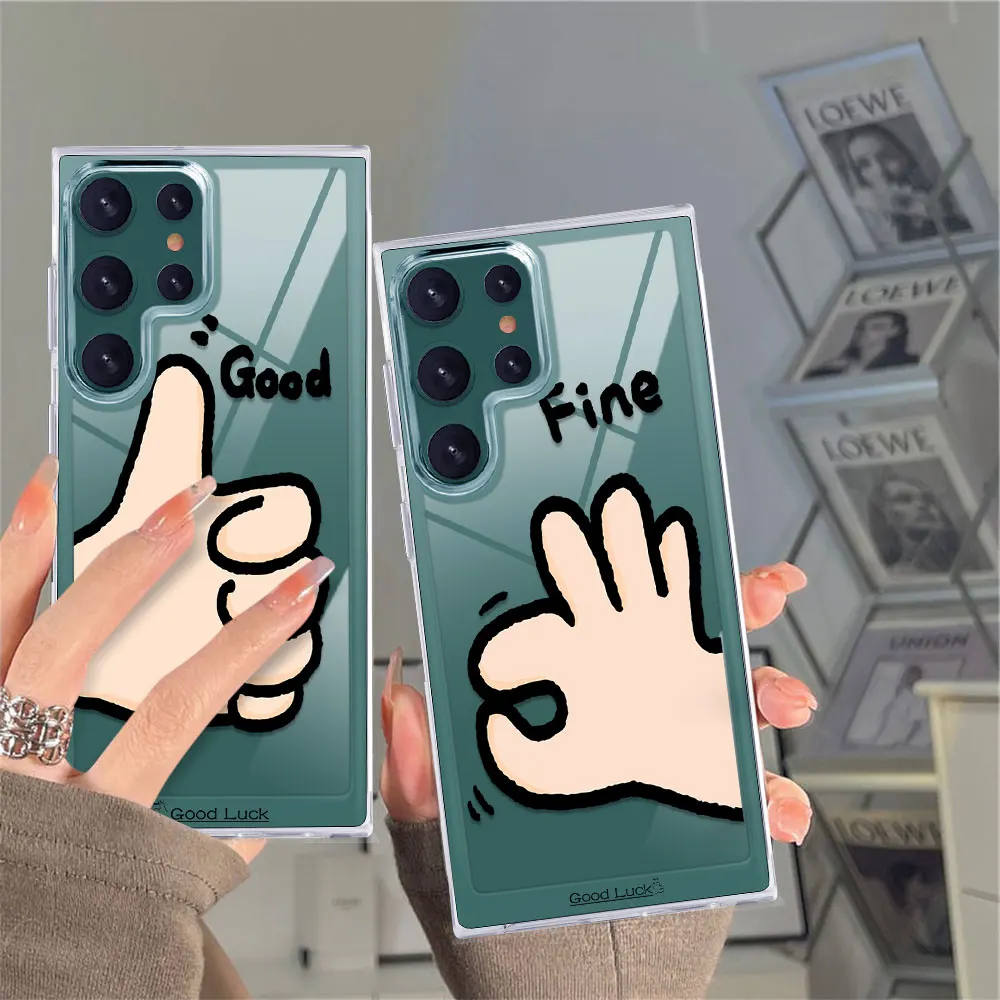 

Funny Gesture Couple Phone Case for Samsung Galaxy A53 5G S21 FE S22 Plus Ultra Transparent PC+TPU Hard Cover Protection Shell