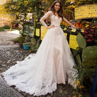 luxury detachable train mermaid wedding dress sweetheart long sleeves 2022 lace bridal gown for women buttons robe de mari%c3%a9e