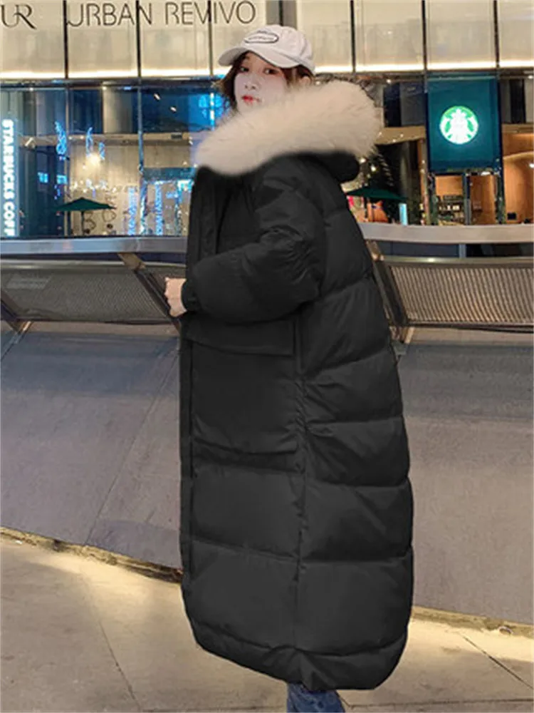 Mid-length Thickened Bread Clothing Winter Down Cotton Coat Women Korean Version Hooded Big Pocket 2022 New Outer Wear Top JD946