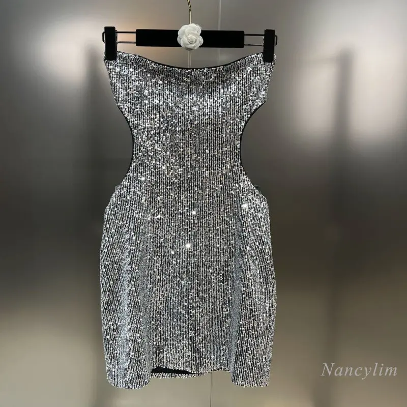 

Женское платье с бантом на талии, пикантное платье без бретелек с блестками, весна-лето 2023