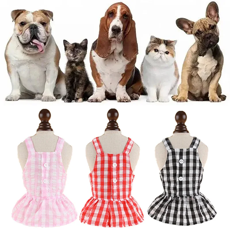 

Spring and Summer Sweet Puppy Dog Dress Cotton Plaid Pet Dresses for Small Dogs Chihuahua Yorkshire Pet Skirt Clothes Wedding