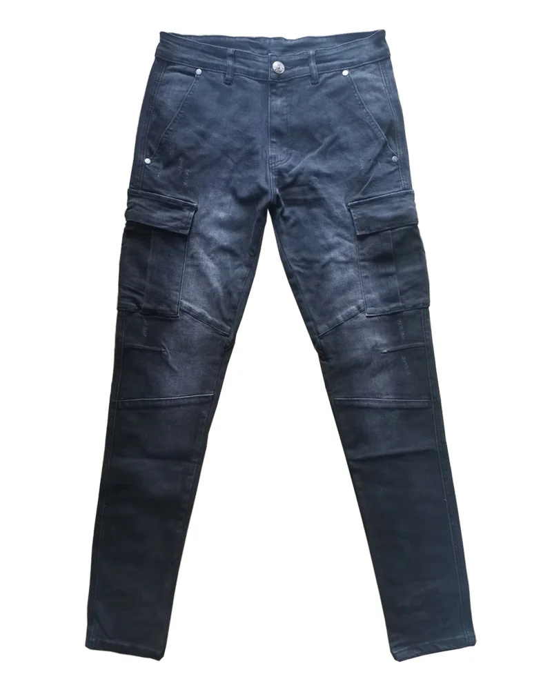 Retro Multi-Pocket Cargo Slim Fit Cotton Elastic Joggers Fashion High Street Y2K Washed Old Men'S Pencil Jeans Size 29-36