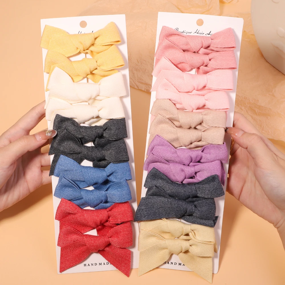 

10Pcs/set Lovely Baby Solid Bowknots Hair Clips for Girls Cotton Hairpins Boutique Barrettes Headwear Kids Cute Hair Accessories