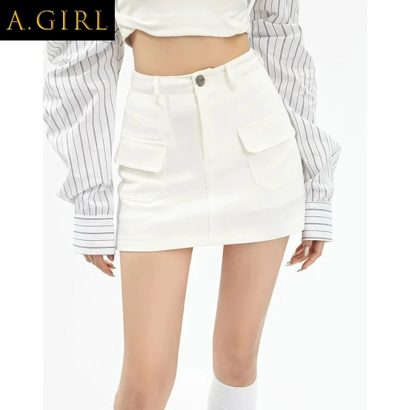 

2023 Summer DressRimocy Cargo Pocket A Line Skirts for Women 2023 Summer Solid High Waist Mini Skirt Woman Streetwear Vintage Sh