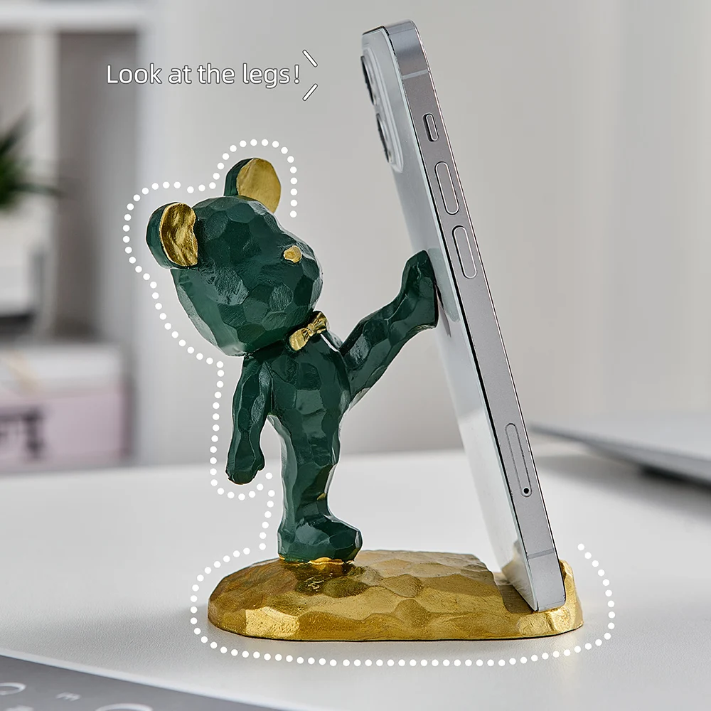 nordic creative bear mobile phone stand desktop ornament modern office home decoration accessories for living room desk crafts free global shipping