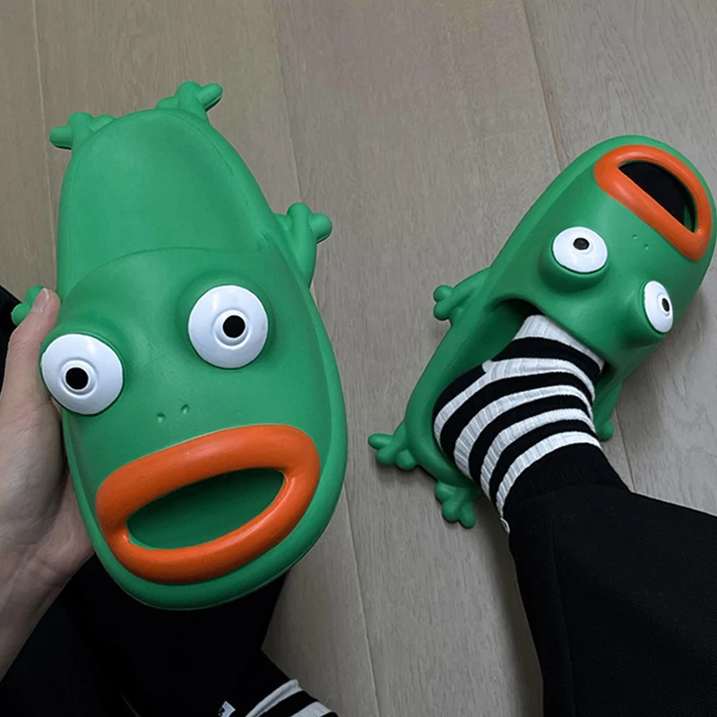 Fun Women Slippers Cartoon Frog Styling Design Women Slides 2023 Summer New Platform Non-Slip Sandals Bathroom Woman Shoes