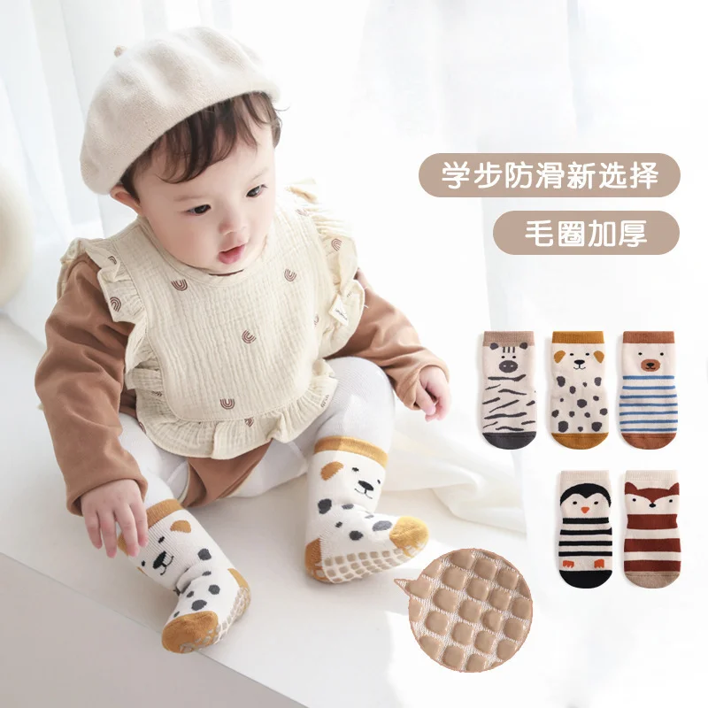 

Толстые противоскользящие носки, осенне-зимние теплые носки для новорожденных, детские носки с резиновой подошвой для малышей