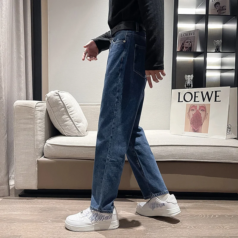 Blue Jeans Men Slim Fit Fashion Casual Straight Jeans Men Streetwear Korean Loose Biker Denim Pants Mens Trousers M-2XL