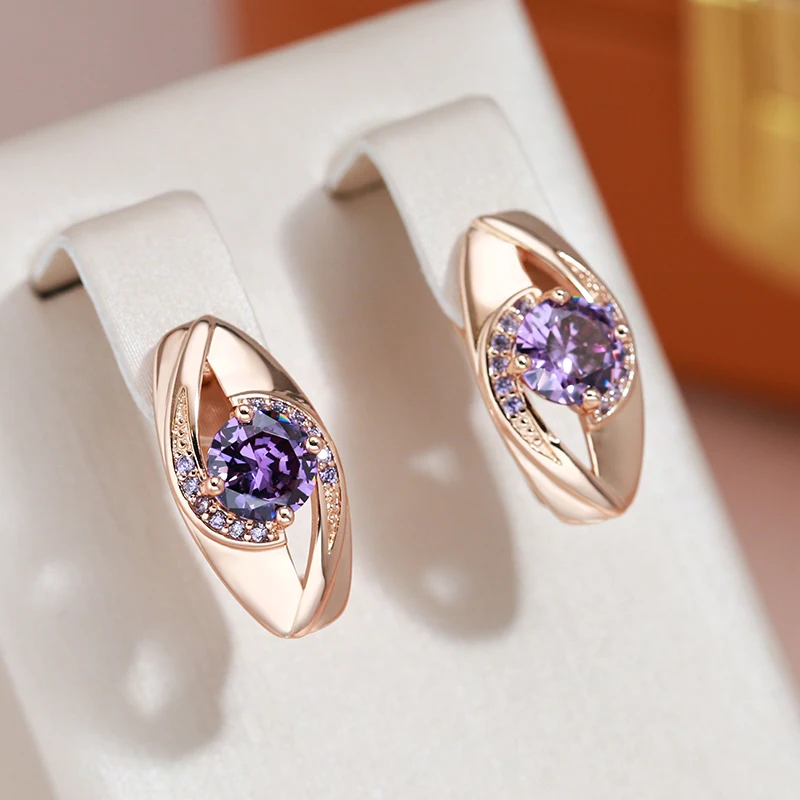 JULYDREAM French Design Bling Purple Zircon Women's Earrings 585 Gold Color Glossy Wedding Jewelry Party Unusual Ear Accessories
