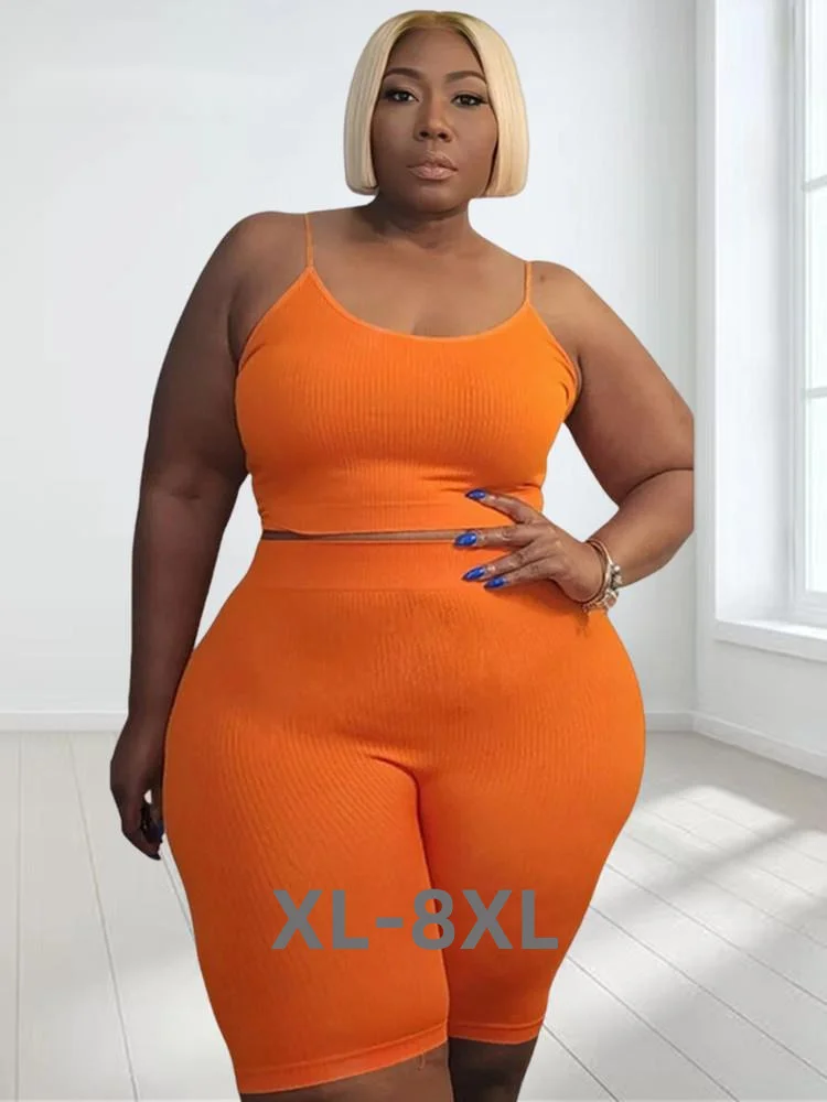 Plus Size Shorts Sets Vest Crop Top and Pants Matching Set Casual Cycle Bike Outfits Two Piece Set Who 3xl 4xl 5xl 6xl